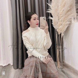 BÁN SỈ ÁO LEN THỪNG MÀU TRẮNG LỆCH VAI CHO NỮ