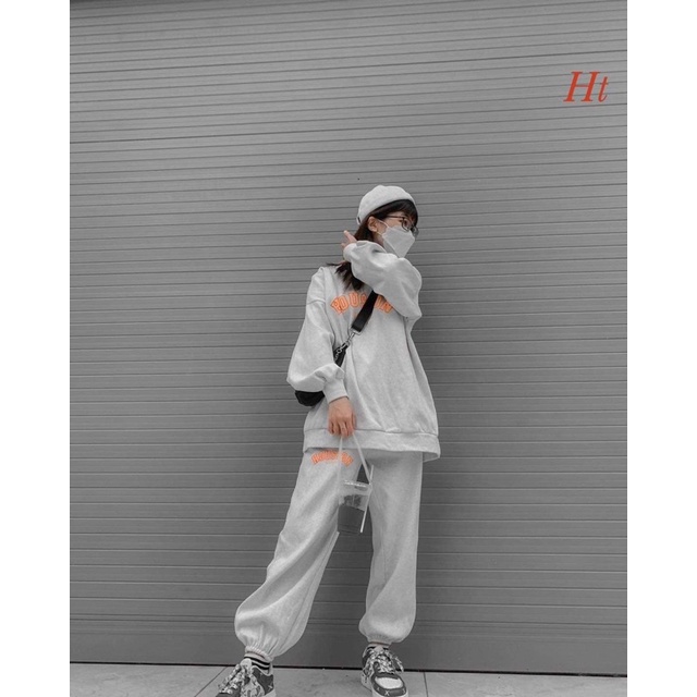 Bộ nỉ xám chữ cam Houson HT12