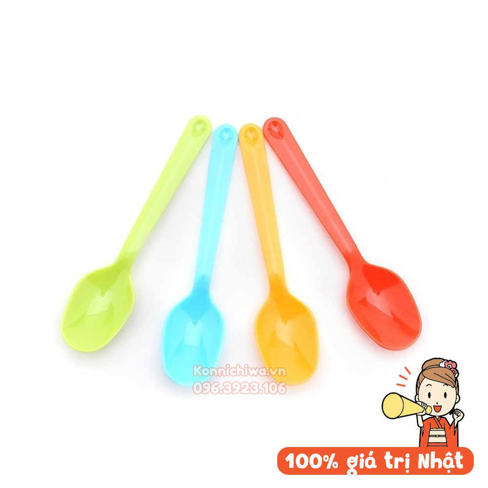 Hộp 4 thìa dĩa nhựa cao cấp INOMATA Nhật chịu nhiệt độ cao, nhiều màu cho bé, có hộp đựng tiện dụng