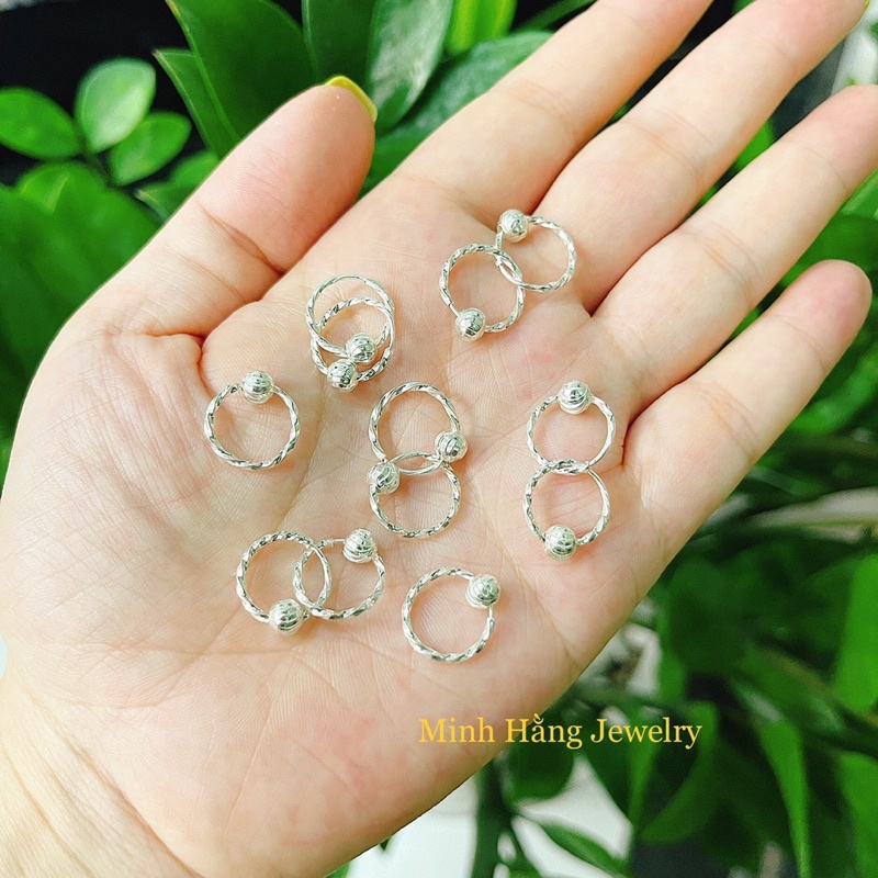 Bông tai cho bé, Chất liệu bạc ta bi phay siêu đẹp, Khuyên tai cho bé gái Minh Hằng Jewelry