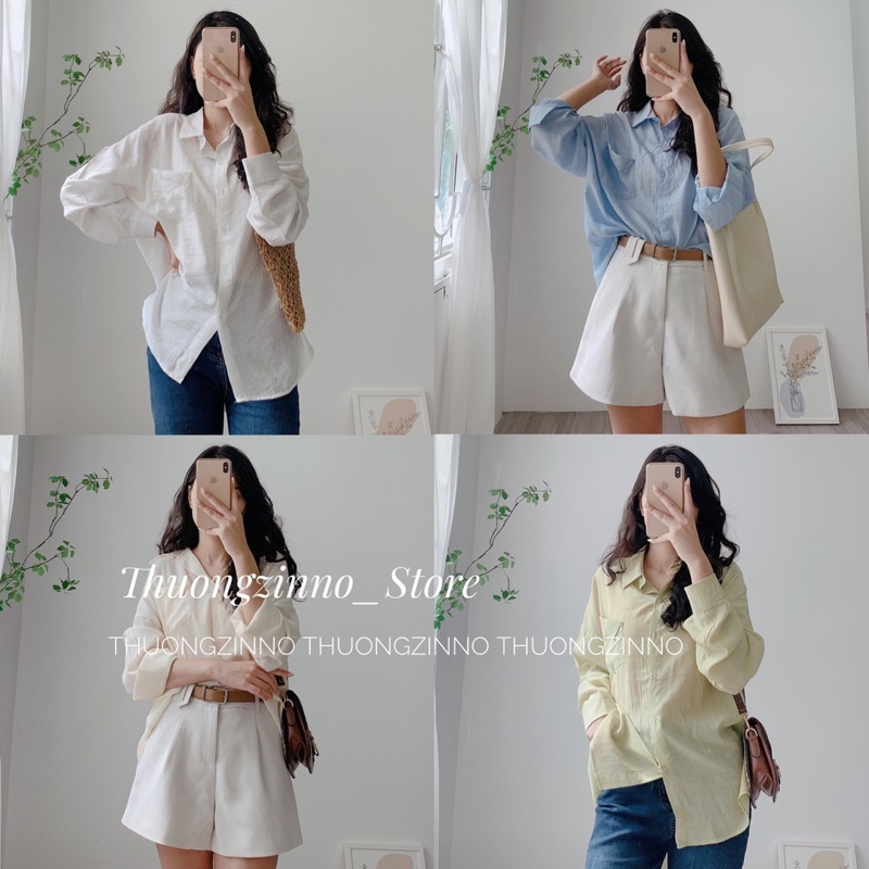 [Ảnh thật/Video]Áo sơ mi lụa đũi thiết kế nắp túi cách điệu siêu xinh