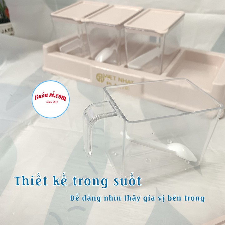 Bộ 4 lọ gia vị có thìa muỗng nhựa Việt Nhât (MS: 2939) -Hũ đựng gia vị có nắp đậy tiện lợi – Buôn Rẻ 01268