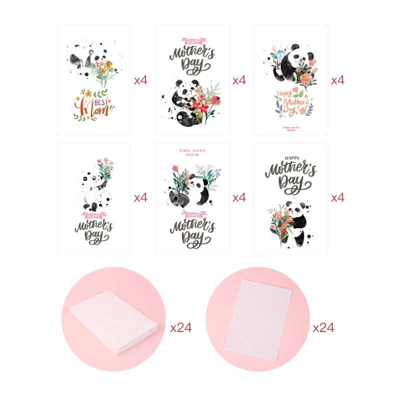 Set 24 Tấm Thiệp Chúc Mừng Ngày Của Mẹ Kèm Nhãn Dán Và Lời Chúc Phúc Trang Trí