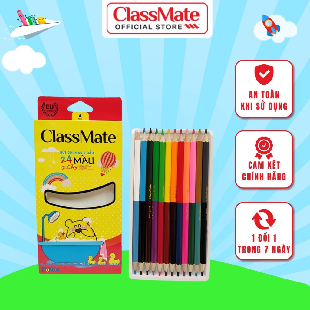 Bút Chì Màu 2 Đầu CLASSMATE Artmate Chất Liệu Cao Cấp An Toàn Cho Bé Tập Tô 12/18/24 Chiếc AM-CL301/CL302/CL303