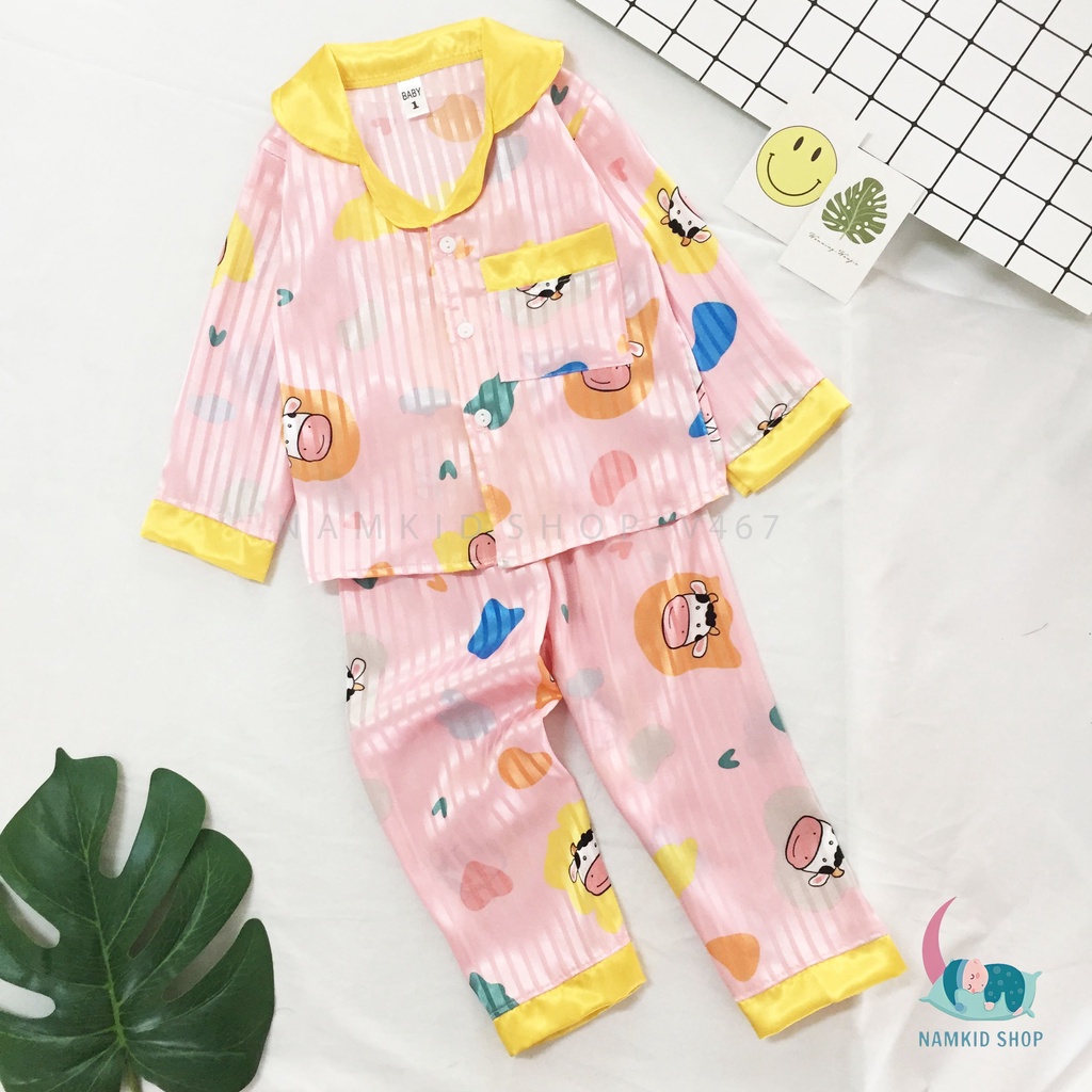 Đồ Bộ Pijama Dài Tay Chất Gấm Cao Cấp Họa Tiết Hoạt Hình Đáng Yêu,Mặc Nhà Cho Bé Namkidshop (V467)