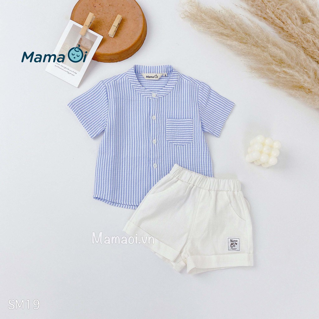 Áo sơ mi bé trai bé gái kẻ sọc xanh dương vải Linen đũi cho bé từ 0-3 tuổi của Mama Ơi - Thời trang cho bé