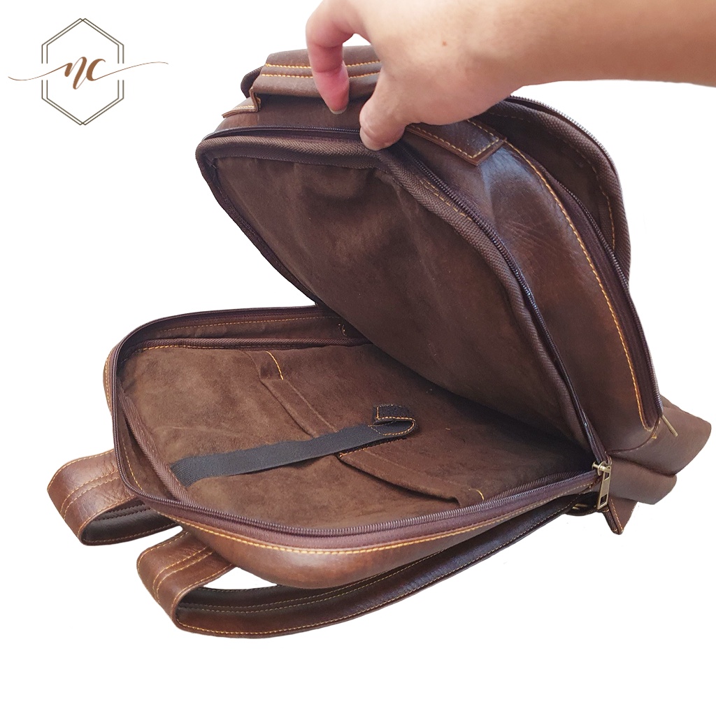 Balo Đựng Laptop NGUYET CAT Leather, Da Pu Cao Cấp, Thời Trang, Trẻ Trung Cho Nam, Balo Thời Trang Chống Nước NC09