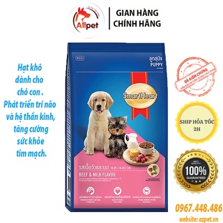 Thức ăn cho chó con SmartHeart, hạt cho chó SmartHeart Puppy - 400g, Đồ ăn cho chó - Vị Thịt Bò Và Sữa.