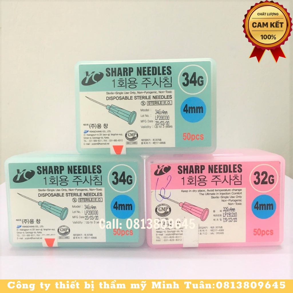 [Lẻ 1 cái] Đầu kim meso 30G 32G 34G 4mm Hàn Quốc Kim tiêm dưỡng chất căng bóng da