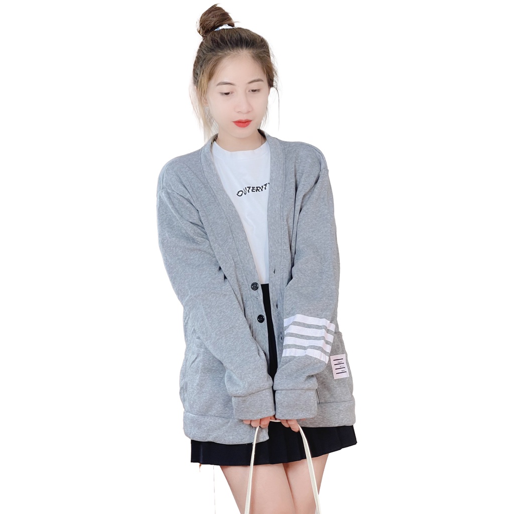 Áo khoác cardigan nữ thun nỉ form rộng sọc tay - 4young mall