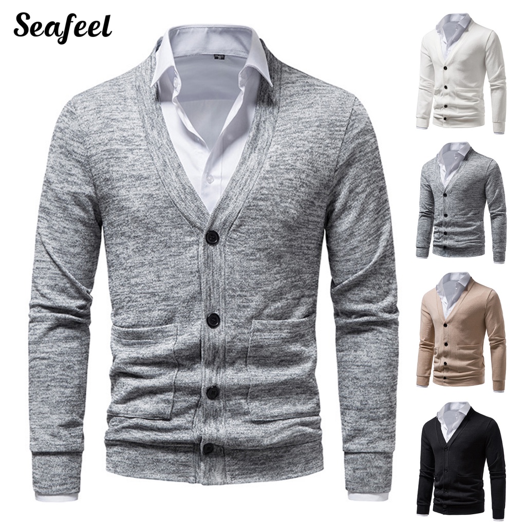 Sf_áo Khoác Sweater Mùa Đông Đơn Giản Ôm Dáng Cổ Chữ V Cho Nam Giới Mặc Vào Văn Phòng