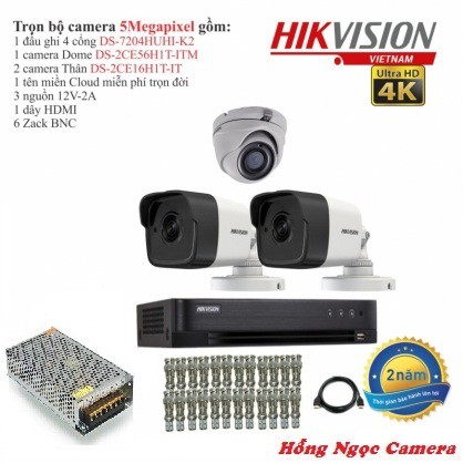 Trọn bộ 3 camera giám sát Hikvision TVI 5 Megapixel DS-2CE56H0T-ITMF Full 4K