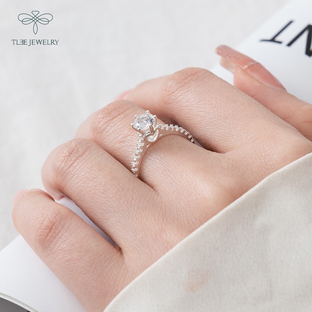 Nhẫn bạc nữ TLEE ổ đá 6 chấu phồi viền lấp lánh nữ tính NCJ A0190