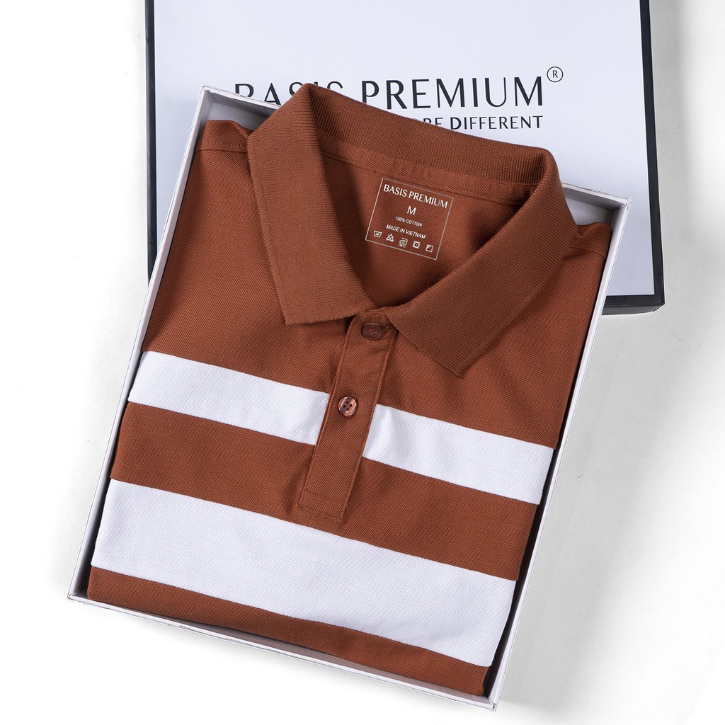 Áo polo nam thiết kế phối sọc lịch lãm, chất liệu cotton cao cấp, BASIS APL95 | BigBuy360 - bigbuy360.vn