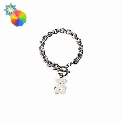 YD Vòng đeo tay bằng thép titan không phai màu mặt hình gấu phong cách hiphop cá tính MM