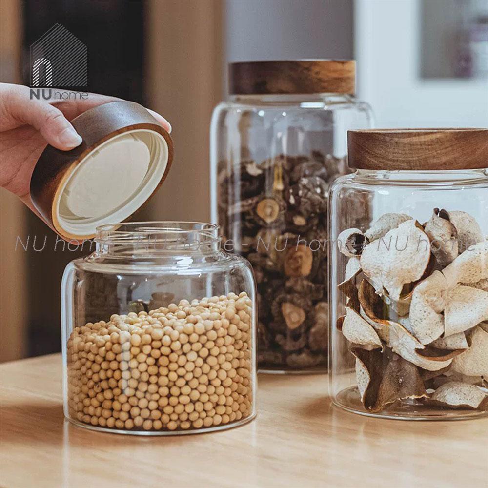 nuhome.vn | Hũ thuỷ tinh nắp gỗ  - IRU, hũ đựng đồ khô, ngâm trái cây kích thước lớn, lọ muối dưa, nắp vặn bằng gỗ