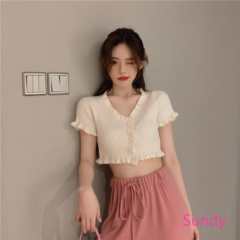 Áo cardigan tay ngắn màu hồng nữ tính xinh xắn