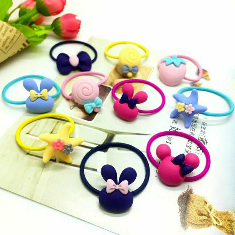 SET 10 DÂY BUỘC TÓC HOA QUẢ HOẠT HÌNH MIX NHIỀU MÀU | VIDEO THẬT | KISS PLAZA