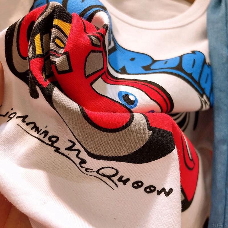 Set Áo Thun Ngắn Tay Cổ Tròn + Quần Jeans Ngắn Đáng Yêu Cho Bé