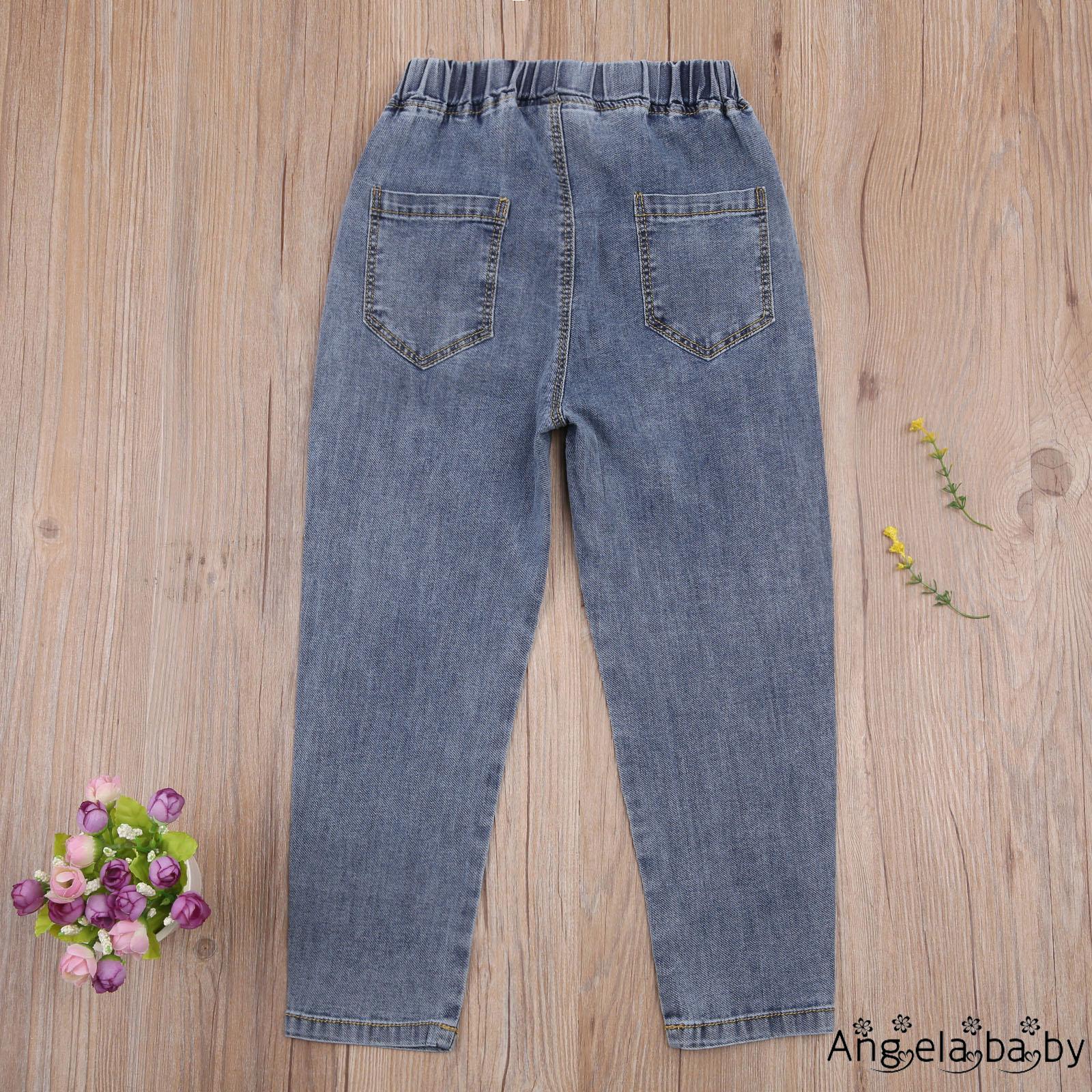 Quần Jeans Dài Lưng Thun Họa Tiết Bướm Thời Trang Cho Nữ