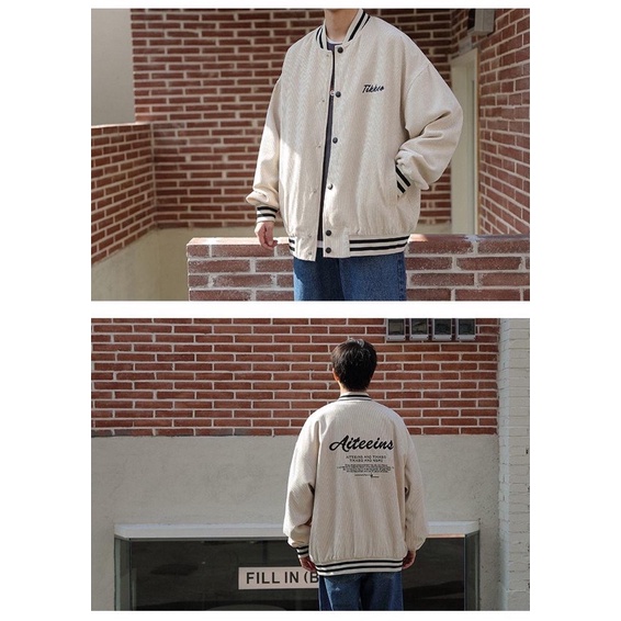Áo Khoác BomBer Nhung TICKER Phối Kẻ 🦋 Áo Jacket Nam Nữ Thêu Chữ Phối Kẻ 3 Màu 🦋