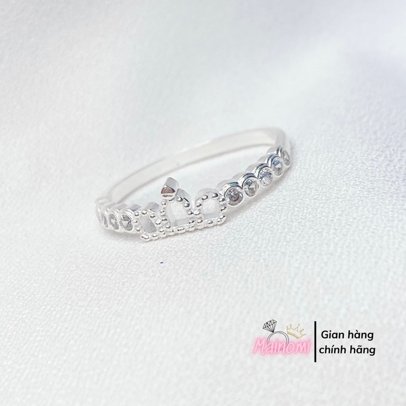 Nhẫn nữ vương miện thiên nga nhỏ xinh viền bo sáng đá tròn nhẹ nhàng tinh tế MAINOMI Shop bạc xinh
