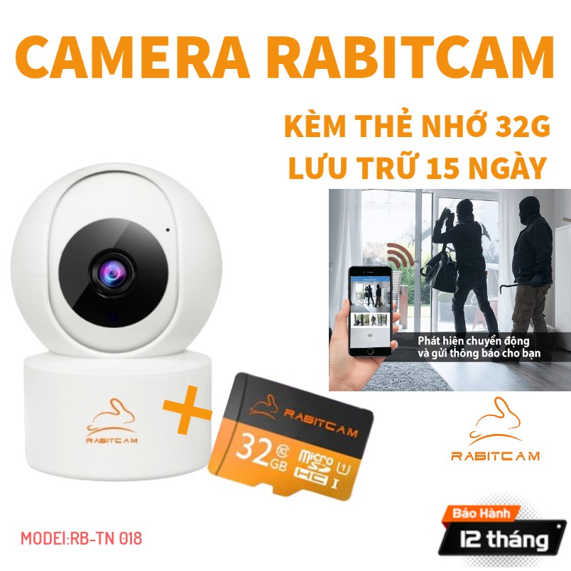 ''Kèm Thẻ 32G Lưu Trữ 15 Ngày'' Camera Ip Wifi RABITCAM Độ Phân Giải 2.0Mpx - Xoay Theo Chuyển Động | BigBuy360 - bigbuy360.vn