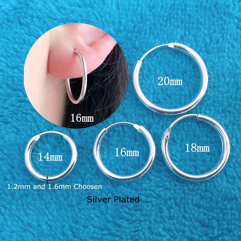 1 Đôi Bông Tai Mạ Bạc Hình Tròn Đơn Giản 1.6mm