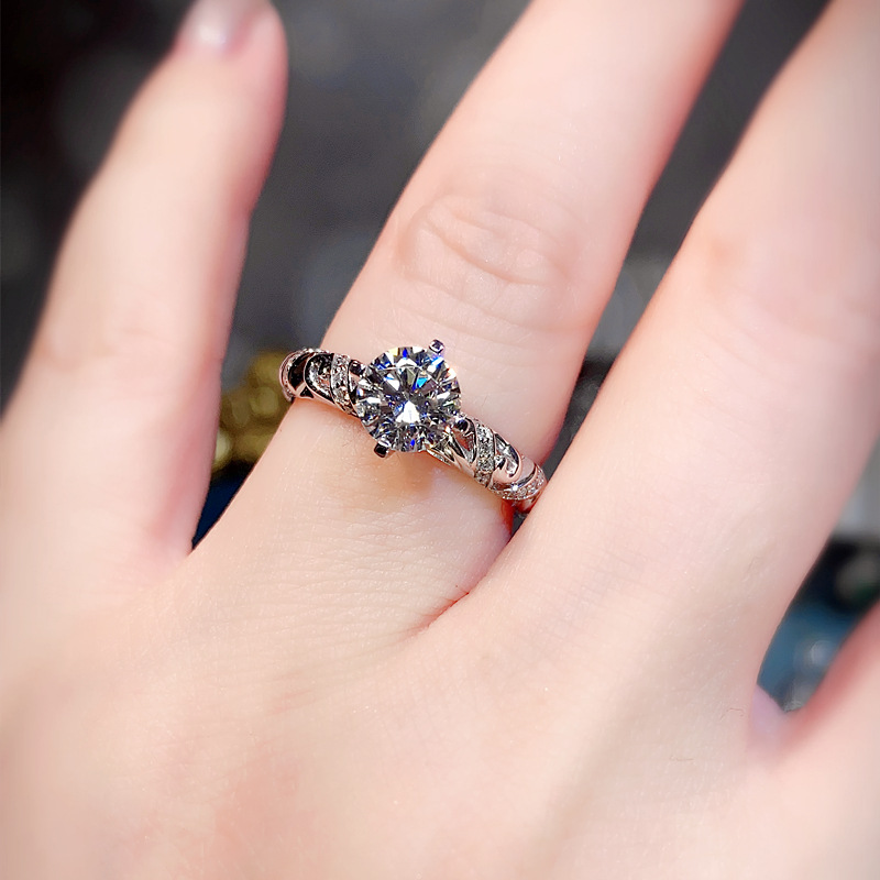 925 nhẫn bạc phụ nữ sáu ngạnh 2 carat kim cương Moissan cầu hôn đồ trang sức thời trang