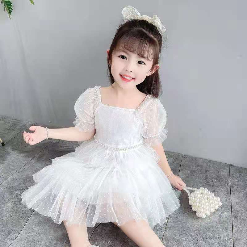 Đầm Công Chúa Ngắn Tay Phối Lưới Thời Trang Phương Tây Cho Bé Gái 1-11 Tuổi