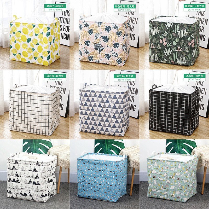 Giỏ đựng quần áo bằng vải cỡ lớn 100 lít - túi đựng chăn màn đa năng có thể gấp gọn vintage xinh xắn
