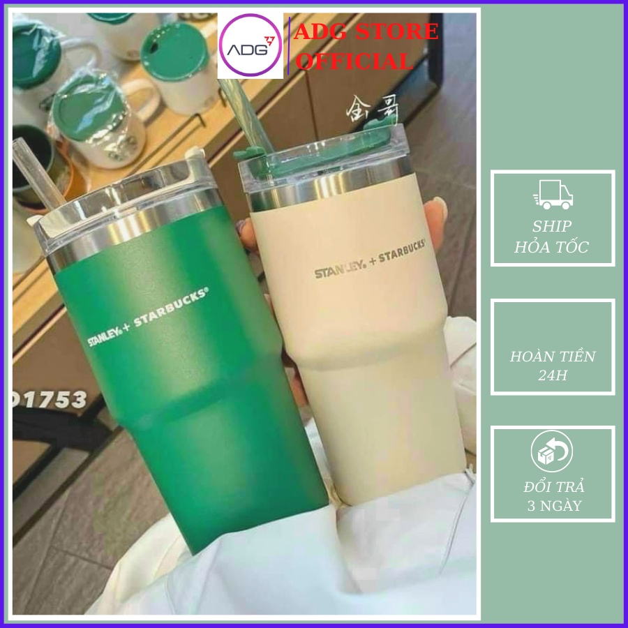 Ly giữ nhiệt bình giữ nhiệt cốc starbucks inox 304 dung tích 600ML nắp chống tràn, tặng kèm ống hút
