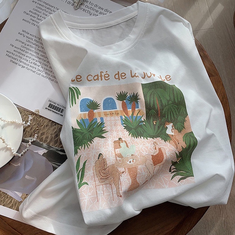 HIIXIIVI Áo Thun 100% cotton Tay Ngắn Cổ Tròn In Hình Hoàng Hôn Thời Trang Mùa Hè Phong Cách Hàn Quốc Dành Cho Nữ 2022