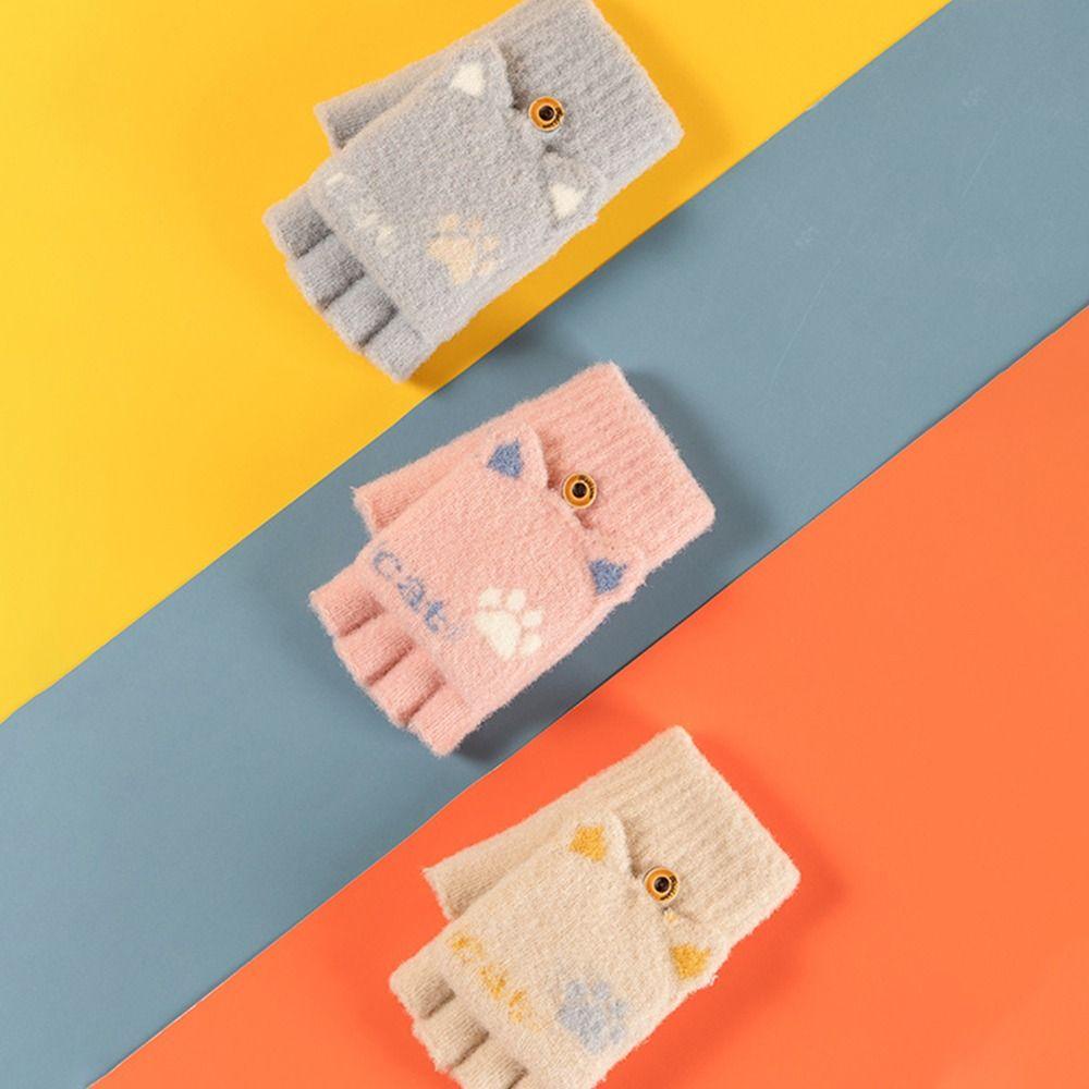 Găng Tay Hở Ngón Vải Cotton Hình Tai Mèo Dễ Thương Có Thể Chạm Màn Hình Cảm Ứng Tiện Lợi