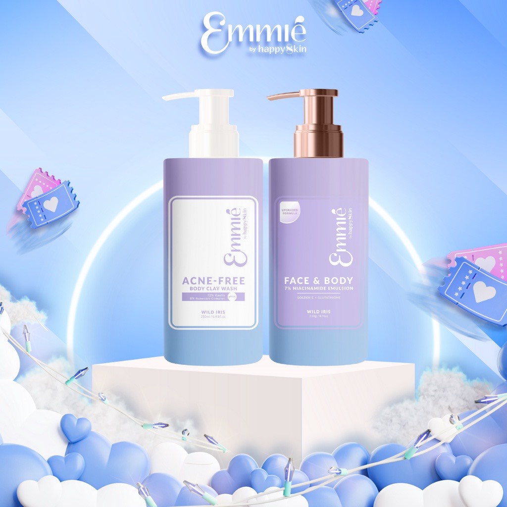 Combo Kem Dưỡng Trắng Face Body Toàn Thân Niacinamide + Sữa Tắm Đất Sét Ngừa Giảm Mụn Cơ Thể Emmié Emmie by Happy Skin