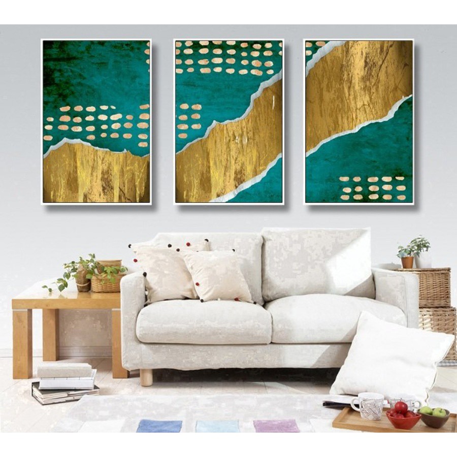 Tranh treo tường canvas trừu tượng biển và núi decor trang trí phòng khách &amp; phòng ngủ có khung cao cấp tặng đinh 3 chân