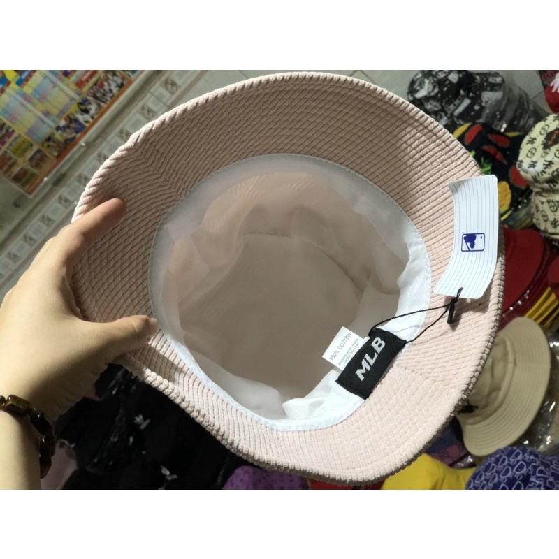 NÓN BUCKET THỜI TRANG NHUNG GÂN THÊU LOGO CHỮ D