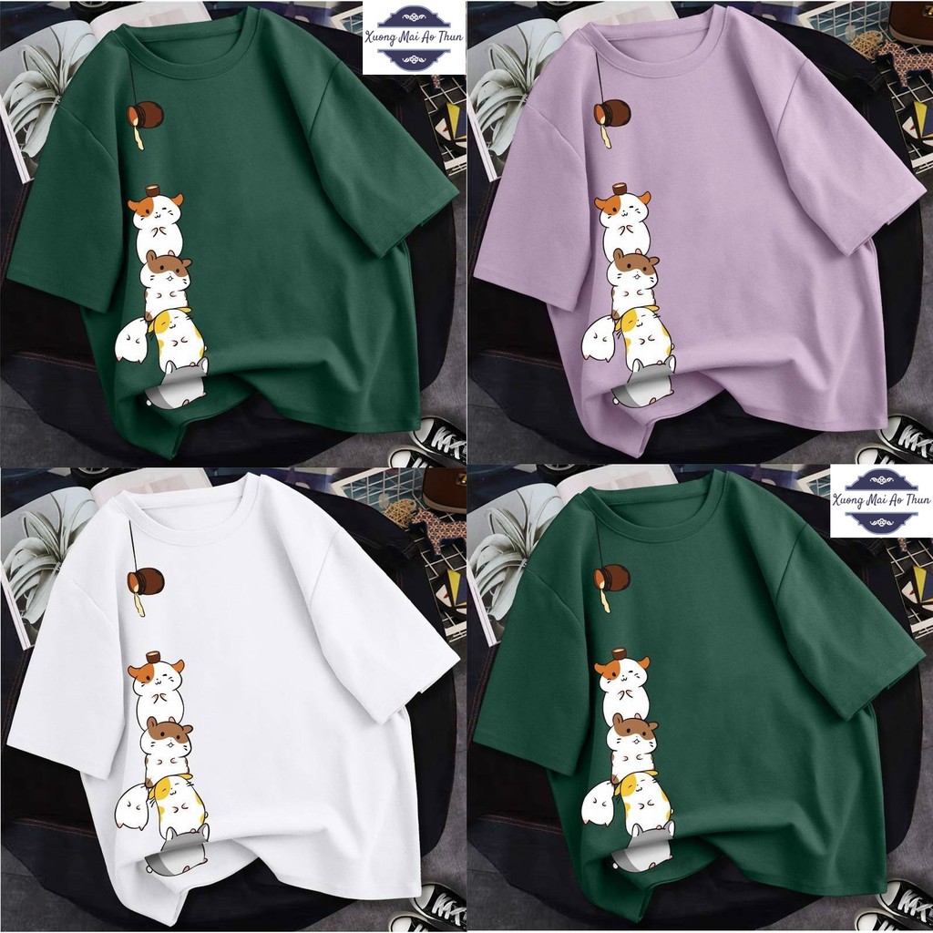 Áo phông form rộng tay lỡ unisex - in hình những chú chuột cute phô mai que
