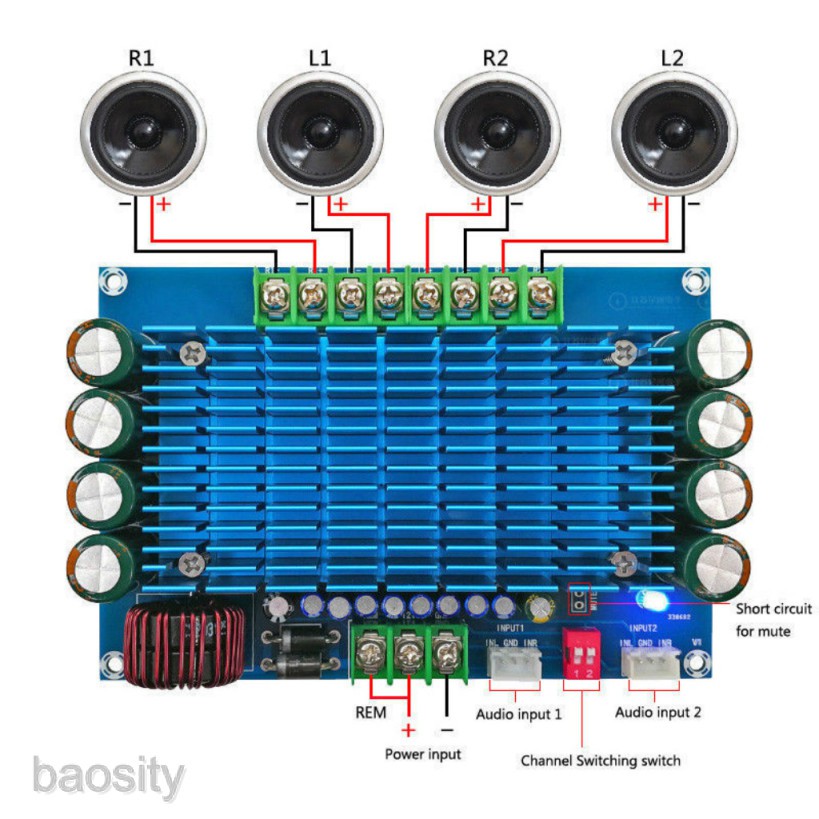 Bảng Mạch Khuếch Đại Âm Thanh Kỹ Thuật Số 4 Kênh DC12V ACC 50W x 4 Cho Xe Hơi