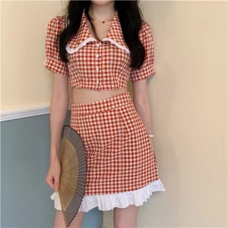 Set váy caro đỏ