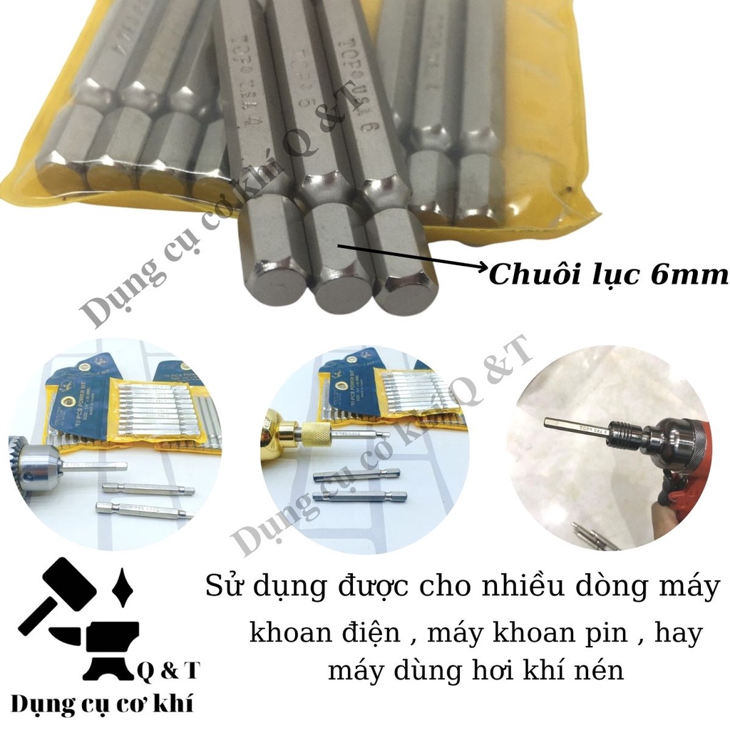 Đầu lục giác , Lục giác lắp máy khoan bắt ốc 4mm 5mm 6mm Top 65mm