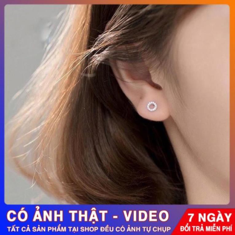 Khuyên tai bạc đá tròn nhỏ, bông hoa tai bạc đẹp trang sức phong cách Hàn Quốc Tuấn Thoan Jewelry