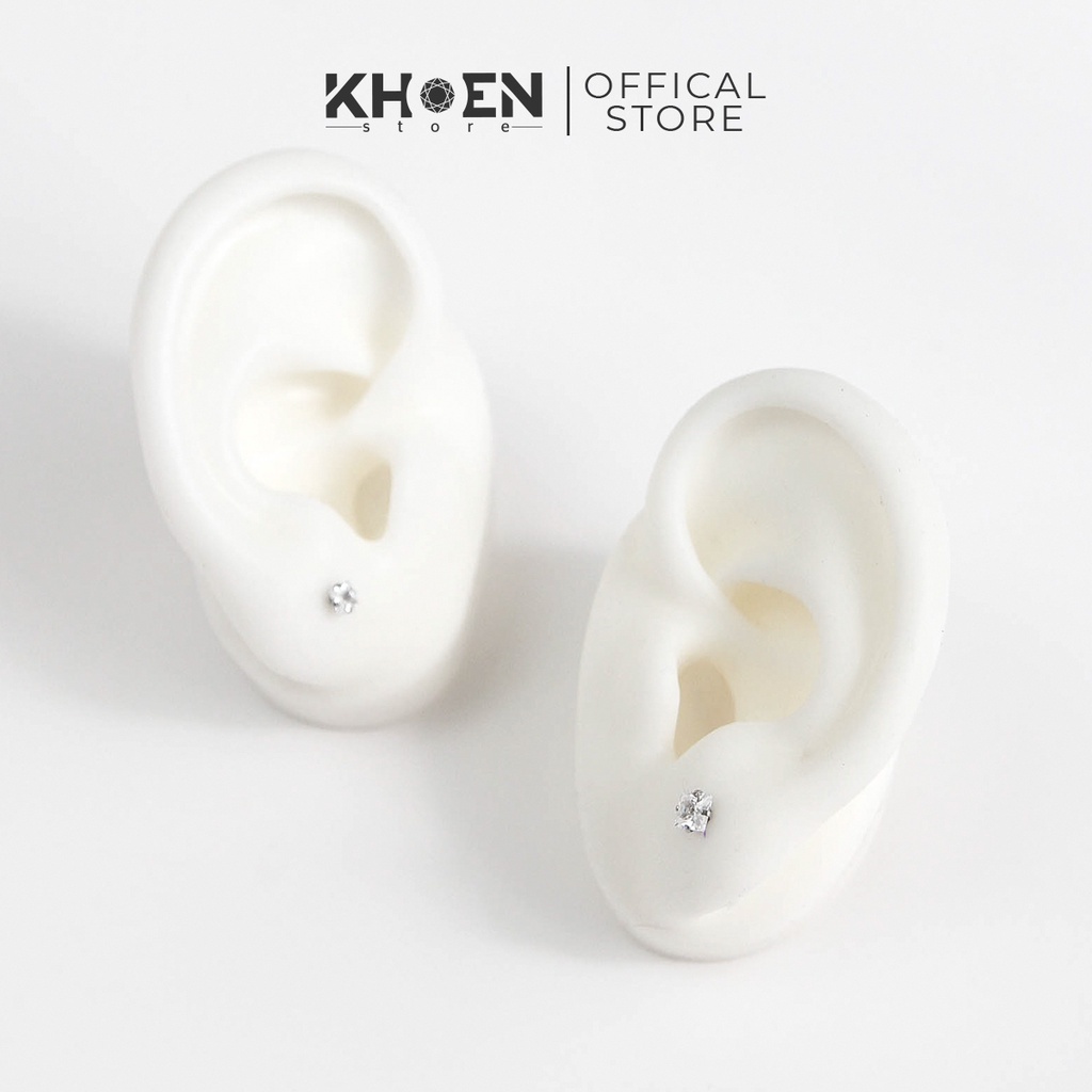 Khuyên tai nam nữ Đá vuông, đá tam giác - Thép không gỉ - Khoen store