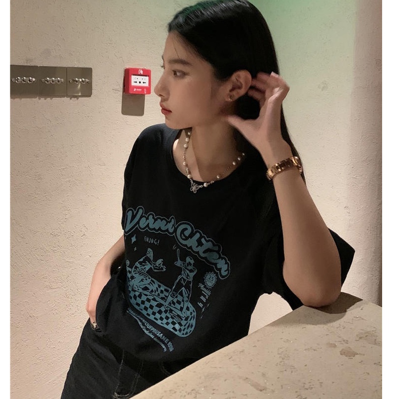 Áo Thun Tay Ngắn Cổ Tròn In Chữ Dáng Rộng 50089