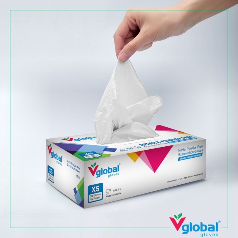 Găng tay không bột Nitrile Vglobal gloves hộp 200 cái