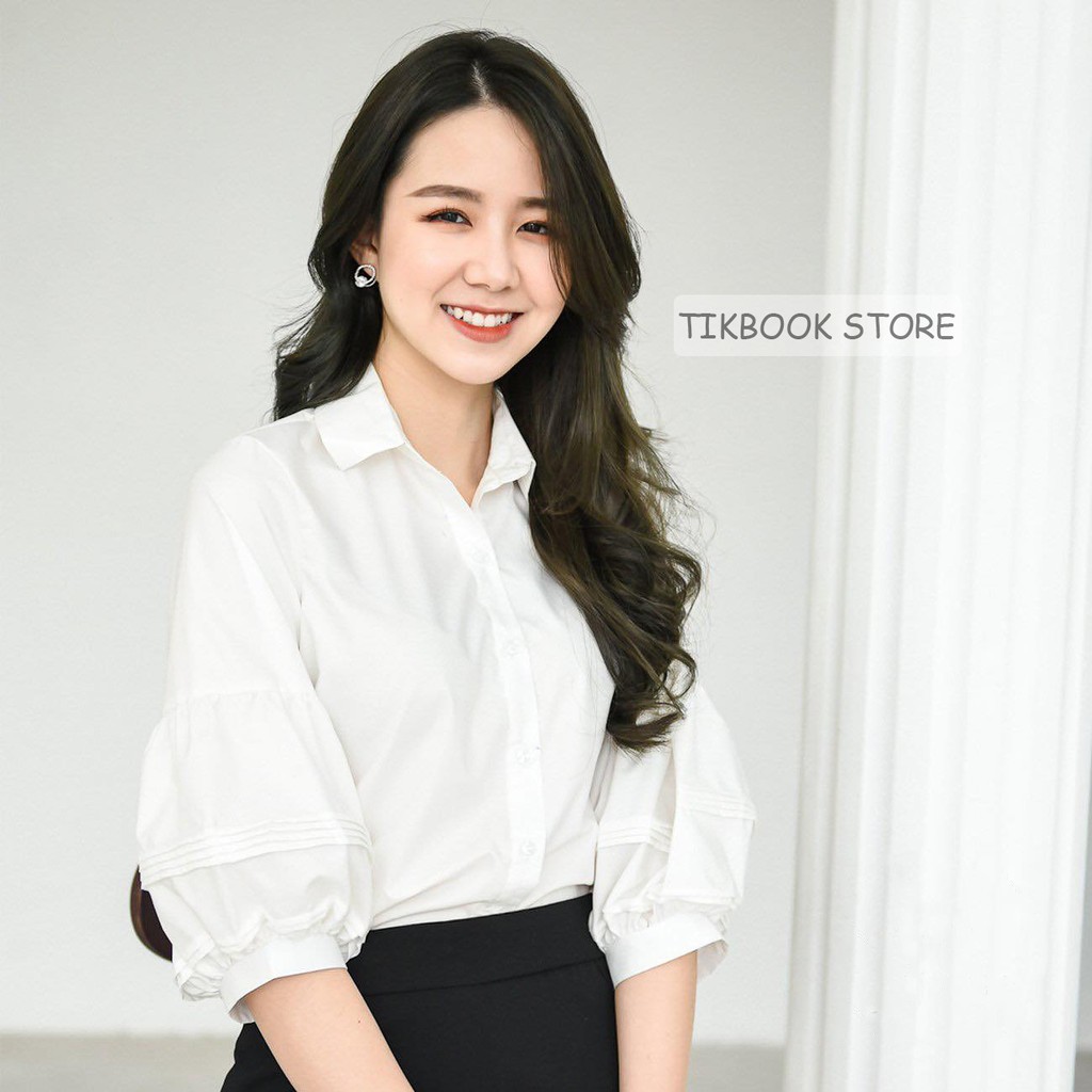 -Áo sơ mi basic tay lỡ bồng- Tikbook Store