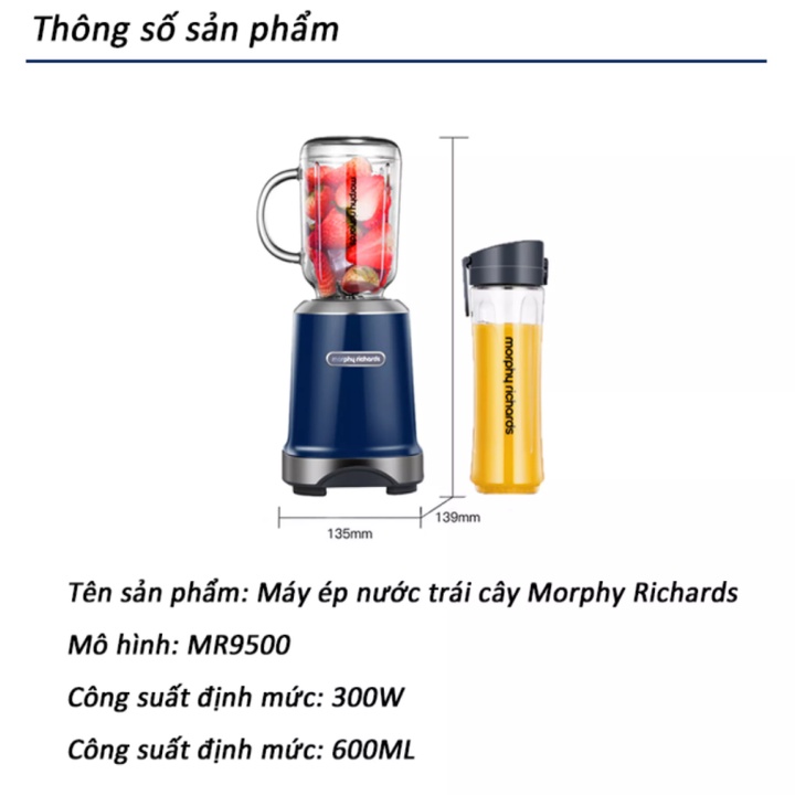 Máy xay sinh tố 2 ly Morphy Richards MR9500, công suất 300W, Portable juicer household electric