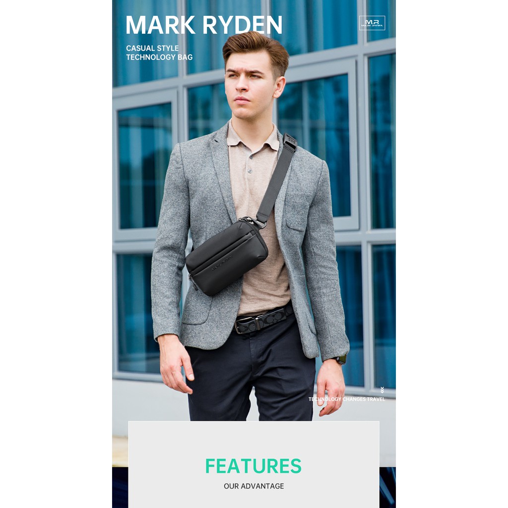 TÚI ĐEO CHÉO NAM MARK RYDEN FI14  Cao Cấp - Chống Thấm Nước - Chính Hãng