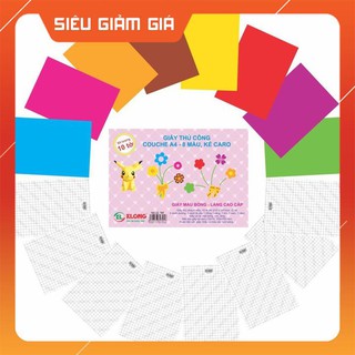 Giấy thủ công couche a4 klong 8 màu kẻ caro; ms 705 - sỉ ib