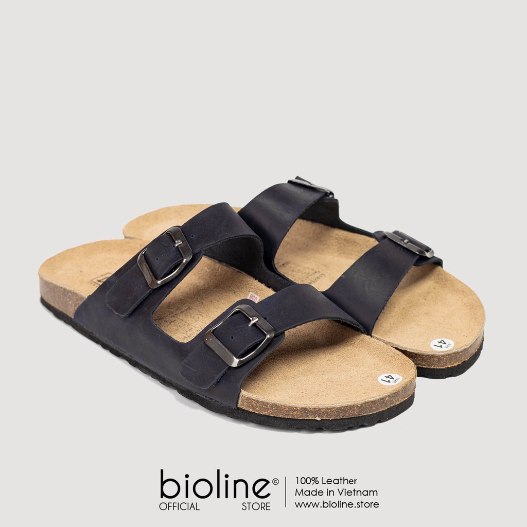 [DA BÒ THẬT] D01-Dép đế trấu da bò quai ngang Birken Bioline Unisex (Đế trấu)